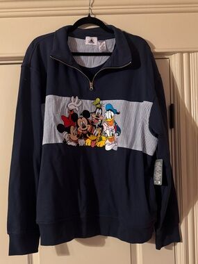 Disney Navy Pullover with Colorful Classic Character Panel